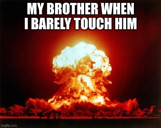 MMMMMMOOOOOOOOOOOOMMMMMMMMMMMMMMMMMMMMMMM | MY BROTHER WHEN I BARELY TOUCH HIM | image tagged in memes,nuclear explosion | made w/ Imgflip meme maker