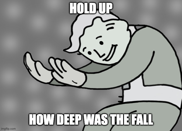 Hol up | HOLD UP HOW DEEP WAS THE FALL | image tagged in hol up | made w/ Imgflip meme maker