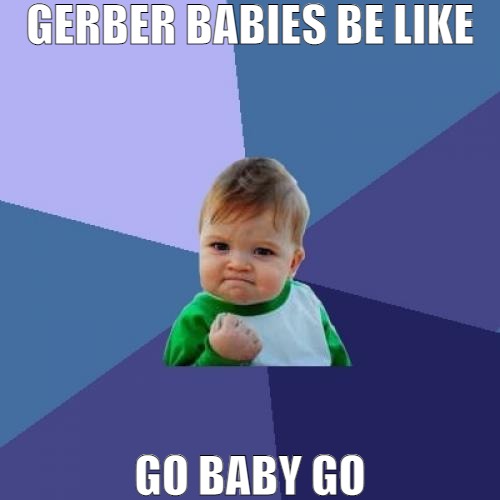 IT AIN'T EASY BEING A YOUNGSTER! | GERBER BABIES BE LIKE; GO BABY GO | image tagged in memes,success kid | made w/ Imgflip meme maker