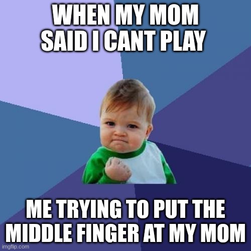 Success Kid Meme | WHEN MY MOM SAID I CANT PLAY; ME TRYING TO PUT THE MIDDLE FINGER AT MY MOM | image tagged in memes,success kid | made w/ Imgflip meme maker