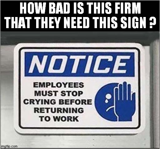 I Wouldn't Work There ! | HOW BAD IS THIS FIRM THAT THEY NEED THIS SIGN ? | image tagged in fun,funny signs,workplace,crying | made w/ Imgflip meme maker
