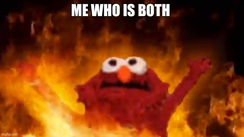 evil elmo | ME WHO IS BOTH | image tagged in evil elmo | made w/ Imgflip meme maker