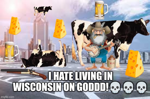 I hate living in wisconsin on goddd! | I HATE LIVING IN WISCONSIN ON GODDD!💀💀💀 | image tagged in wisconsin,memes | made w/ Imgflip meme maker