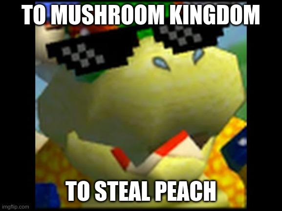 Bowser deal with it | TO MUSHROOM KINGDOM TO STEAL PEACH | image tagged in bowser deal with it | made w/ Imgflip meme maker