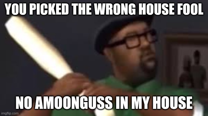 You picked the wrong house fool | YOU PICKED THE WRONG HOUSE FOOL NO AMOONGUSS IN MY HOUSE | image tagged in you picked the wrong house fool | made w/ Imgflip meme maker