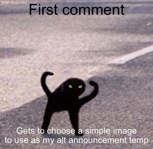 Cursed cat temp | First comment; Gets to choose a simple image to use as my alt announcement temp | image tagged in cursed cat temp | made w/ Imgflip meme maker