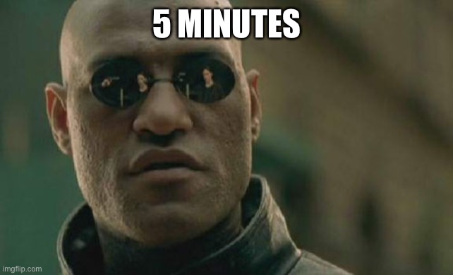Matrix Morpheus | 5 MINUTES | image tagged in memes,matrix morpheus | made w/ Imgflip meme maker