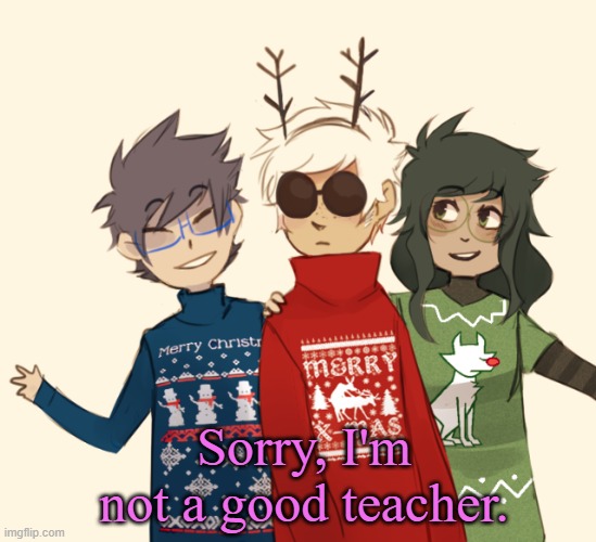 Homestuck Christmas temp | Sorry, I'm not a good teacher. | image tagged in homestuck christmas temp | made w/ Imgflip meme maker