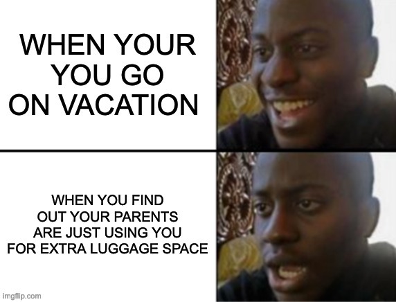 vacation meme | image tagged in vacation,happy sad | made w/ Imgflip meme maker