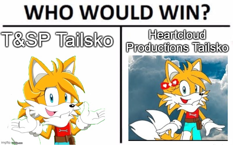 There might be more versions of her, idk | T&SP Tailsko; Heartcloud Productions Tailsko | image tagged in memes,who would win | made w/ Imgflip meme maker