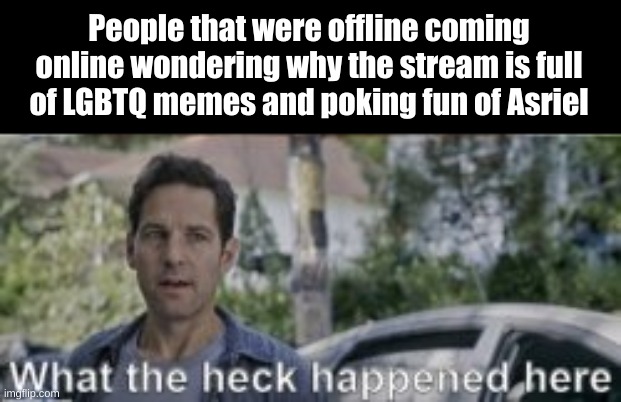People that were offline coming online wondering why the stream is full of LGBTQ memes and poking fun of Asriel | made w/ Imgflip meme maker