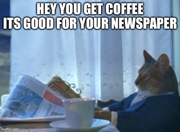 Get some coffe | HEY YOU GET COFFEE ITS GOOD FOR YOUR NEWSPAPER | image tagged in memes,i should buy a boat cat | made w/ Imgflip meme maker