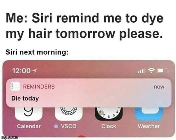 Don't forget to die today | image tagged in siri | made w/ Imgflip meme maker