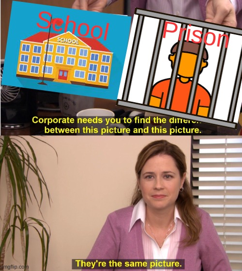 They feel the same | School; Prison | image tagged in memes,they're the same picture,prison,school,the same | made w/ Imgflip meme maker