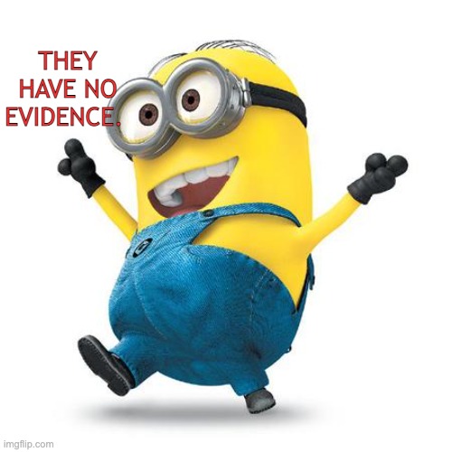 Happy Minion | THEY HAVE NO EVIDENCE. | image tagged in happy minion | made w/ Imgflip meme maker