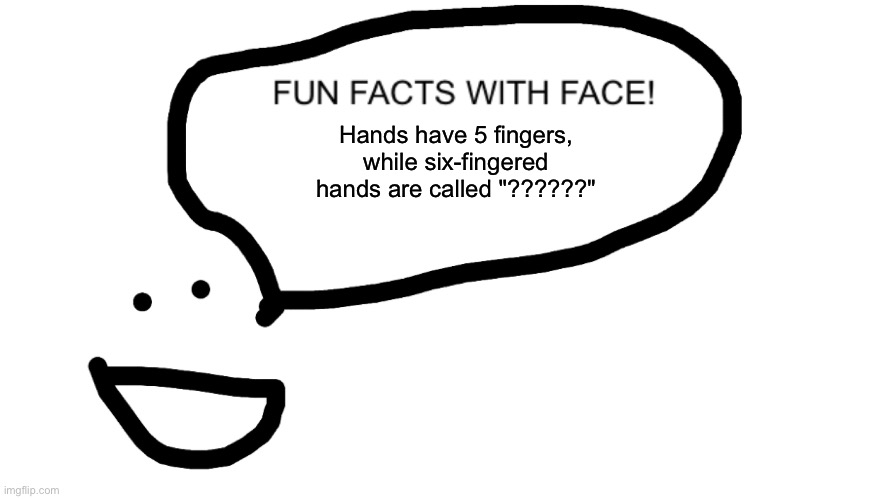 I made this template yesterday for all of you to use! Enjoy! | Hands have 5 fingers, while six-fingered hands are called "??????" | image tagged in fun facts with face | made w/ Imgflip meme maker