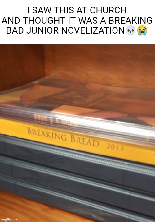 Baking bread?? | I SAW THIS AT CHURCH AND THOUGHT IT WAS A BREAKING BAD JUNIOR NOVELIZATION💀😭 | image tagged in breaking bad | made w/ Imgflip meme maker