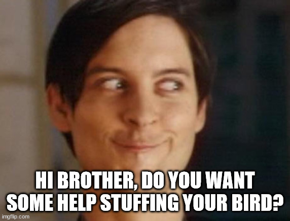 Spiderman Peter Parker Meme | HI BROTHER, DO YOU WANT SOME HELP STUFFING YOUR BIRD? | image tagged in memes,spiderman peter parker | made w/ Imgflip meme maker