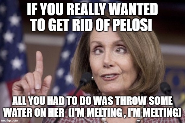 Nancy pelosi | IF YOU REALLY WANTED TO GET RID OF PELOSI; ALL YOU HAD TO DO WAS THROW SOME WATER ON HER  (I'M MELTING , I'M MELTING) | image tagged in nancy pelosi | made w/ Imgflip meme maker