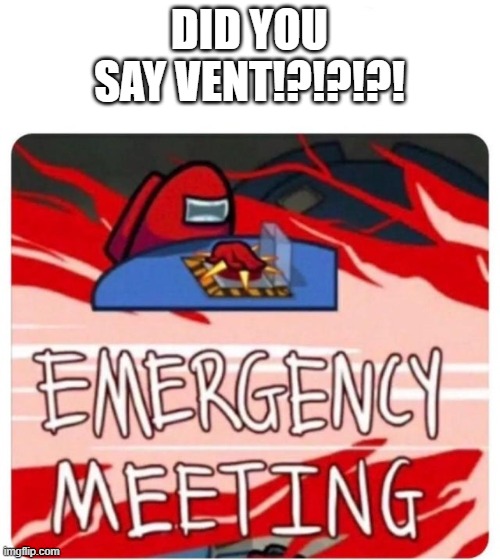 Emergency Meeting Among Us | DID YOU SAY VENT!?!?!?! | image tagged in emergency meeting among us | made w/ Imgflip meme maker