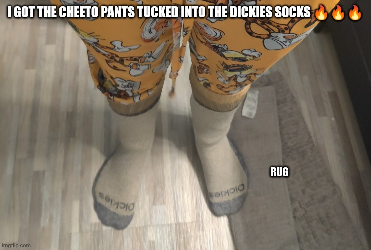 I GOT THE CHEETO PANTS TUCKED INTO THE DICKIES SOCKS 🔥🔥🔥; RUG | made w/ Imgflip meme maker