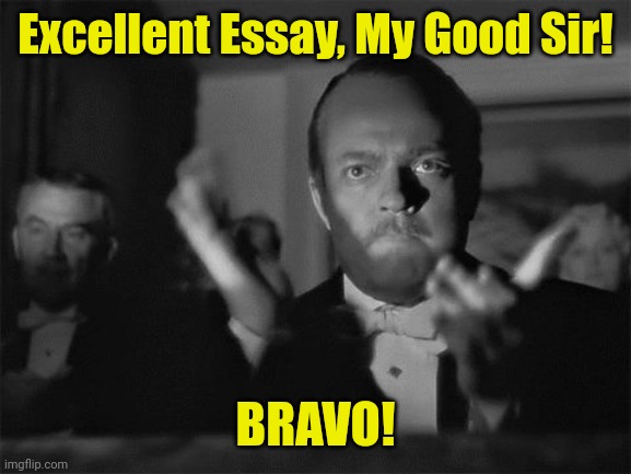 clapping | Excellent Essay, My Good Sir! BRAVO! | image tagged in clapping | made w/ Imgflip meme maker