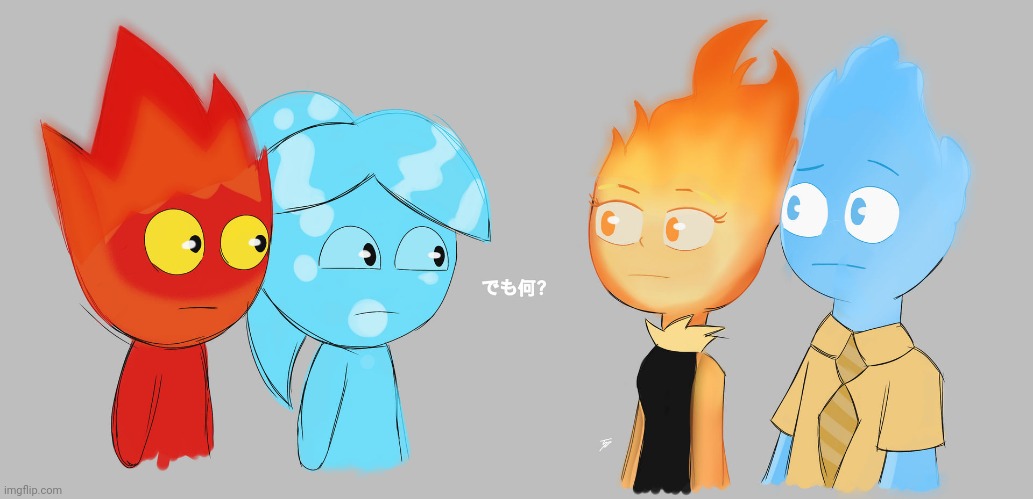 This is awkward (Art by 6ixdow) | image tagged in elemental,fire boy and water girl,crossover,art,pixar | made w/ Imgflip meme maker