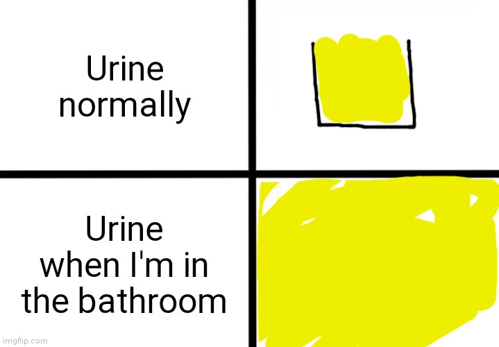 Pee. | Urine normally; Urine when I'm in the bathroom | image tagged in pee,urine,memes,idk | made w/ Imgflip meme maker