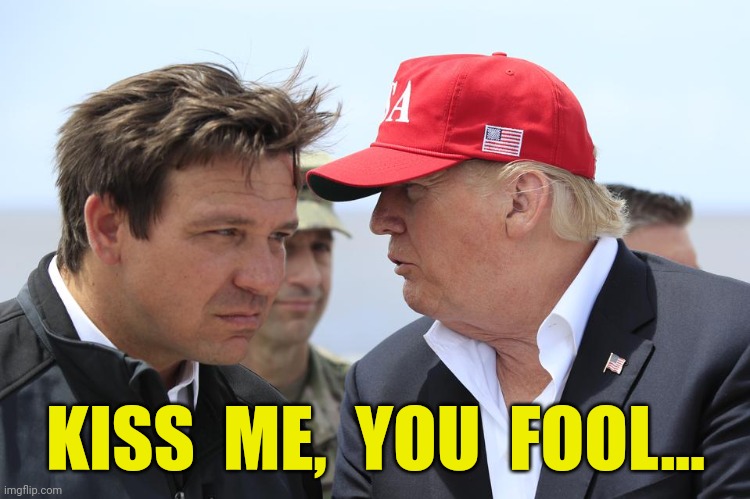 Kiss me, you fool | KISS  ME,  YOU  FOOL... | image tagged in trump and desantis,2022,2024,funny memes | made w/ Imgflip meme maker