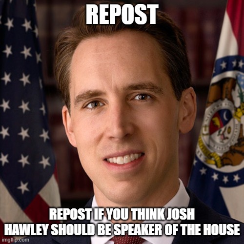 Make him Speaker of the house | REPOST; REPOST IF YOU THINK JOSH HAWLEY SHOULD BE SPEAKER OF THE HOUSE | image tagged in josh hawley,republican,senators,conservative | made w/ Imgflip meme maker