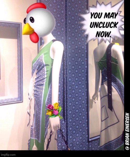 Chic Chicken exits the stage after losing the lip-sync kompetition on "RuPaul's Drag Race." | image tagged in fashion,tory burch,rupaul's drag race,chic chicken,emooji art,brian einersen | made w/ Imgflip meme maker