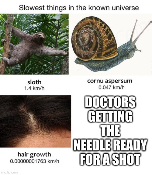 Slowest things | DOCTORS GETTING THE NEEDLE READY FOR A SHOT | image tagged in slowest things | made w/ Imgflip meme maker