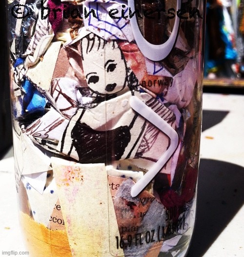 Kollage Art In A Bottle | image tagged in mixed media art,fashion kartoon,voss water bottle,lady saga,brian einersen | made w/ Imgflip meme maker