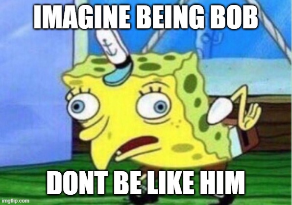 Spongebob | IMAGINE BEING BOB; DONT BE LIKE HIM | image tagged in memes,mocking spongebob,funny memes | made w/ Imgflip meme maker