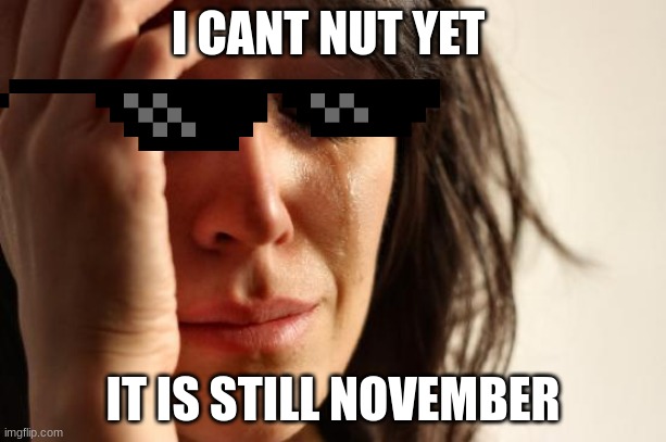 First World Problems | I CANT NUT YET; IT IS STILL NOVEMBER | image tagged in memes,first world problems | made w/ Imgflip meme maker