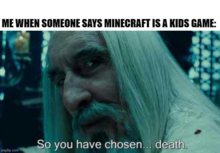 minecraft ain't no kid game | ME WHEN SOMEONE SAYS MINECRAFT IS A KIDS GAME: | image tagged in so you have chosen death,so true memes | made w/ Imgflip meme maker