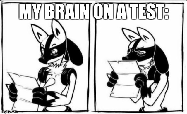 … | MY BRAIN ON A TEST: | image tagged in confused lucario | made w/ Imgflip meme maker