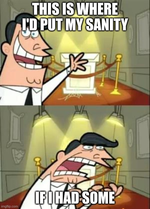 This Is Where I'd Put My Trophy If I Had One | THIS IS WHERE I'D PUT MY SANITY; IF I HAD SOME | image tagged in memes,this is where i'd put my trophy if i had one | made w/ Imgflip meme maker