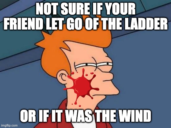 forensic sci | NOT SURE IF YOUR FRIEND LET GO OF THE LADDER; OR IF IT WAS THE WIND | image tagged in memes,futurama fry | made w/ Imgflip meme maker