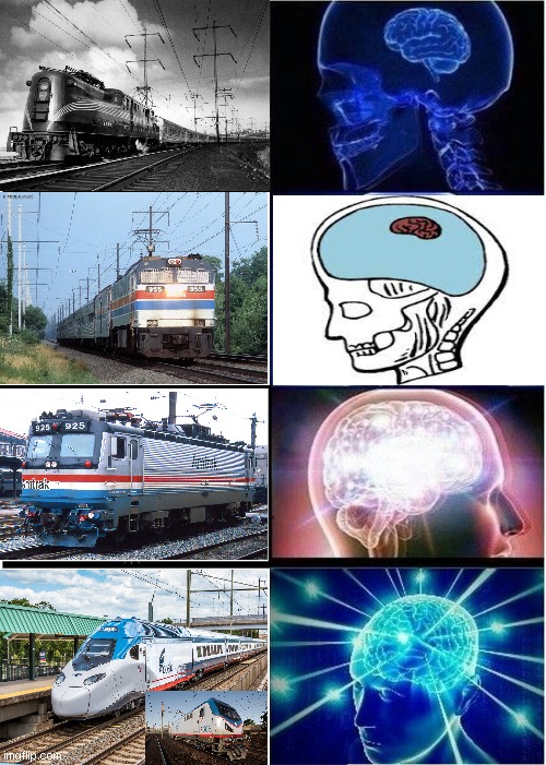 amtrak be like (nec edition) | image tagged in memes,expanding brain | made w/ Imgflip meme maker