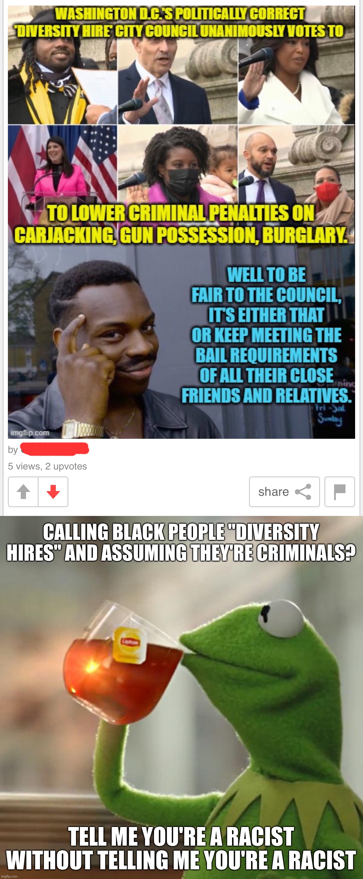 CALLING BLACK PEOPLE "DIVERSITY HIRES" AND ASSUMING THEY'RE CRIMINALS? TELL ME YOU'RE A RACIST WITHOUT TELLING ME YOU'RE A RACIST | image tagged in memes,but that's none of my business | made w/ Imgflip meme maker