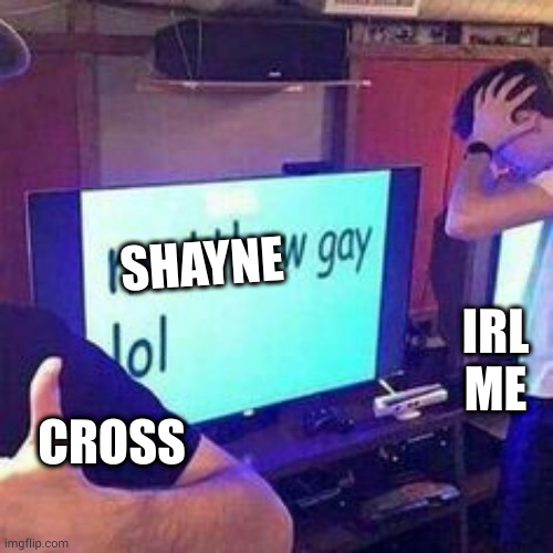note: I like going by Shayne/Shay , but you guys can call me X or whatever | SHAYNE; IRL ME; CROSS | made w/ Imgflip meme maker