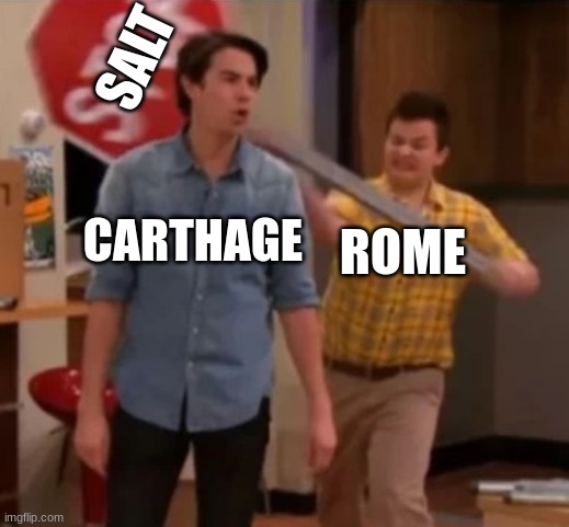 CARTHAGIO DELENDA EST | SALT; CARTHAGE; ROME | image tagged in gibby hitting spencer with a stop sign,roman empire,ancient rome,carthage,history memes | made w/ Imgflip meme maker