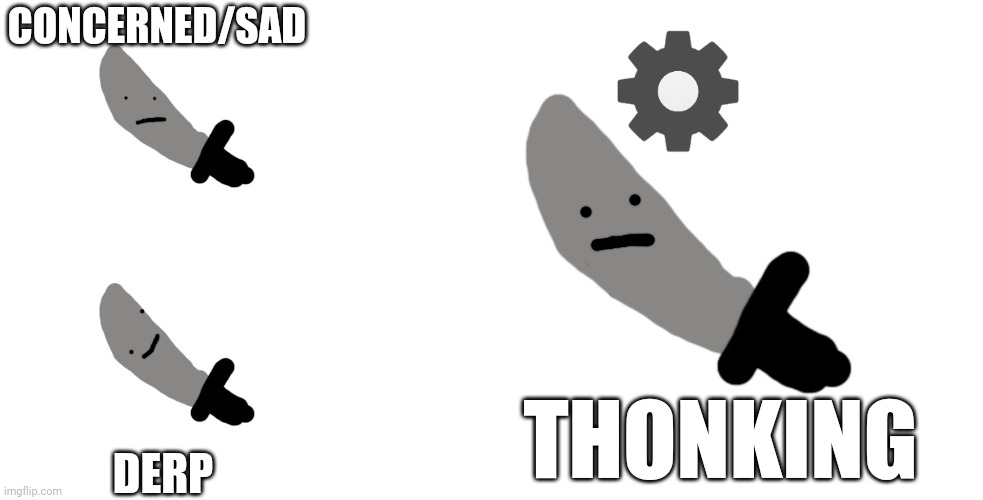 made more knifeboi emotions for you guys to use | CONCERNED/SAD; DERP; THONKING | image tagged in knifeboi | made w/ Imgflip meme maker