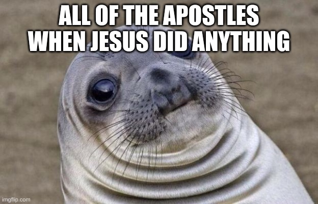 Awkward Moment Sealion Meme | ALL OF THE APOSTLES WHEN JESUS DID ANYTHING | image tagged in memes,awkward moment sealion | made w/ Imgflip meme maker