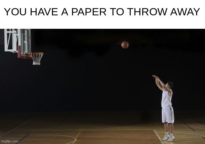 Basketball shot | YOU HAVE A PAPER TO THROW AWAY | image tagged in basketball shot | made w/ Imgflip meme maker