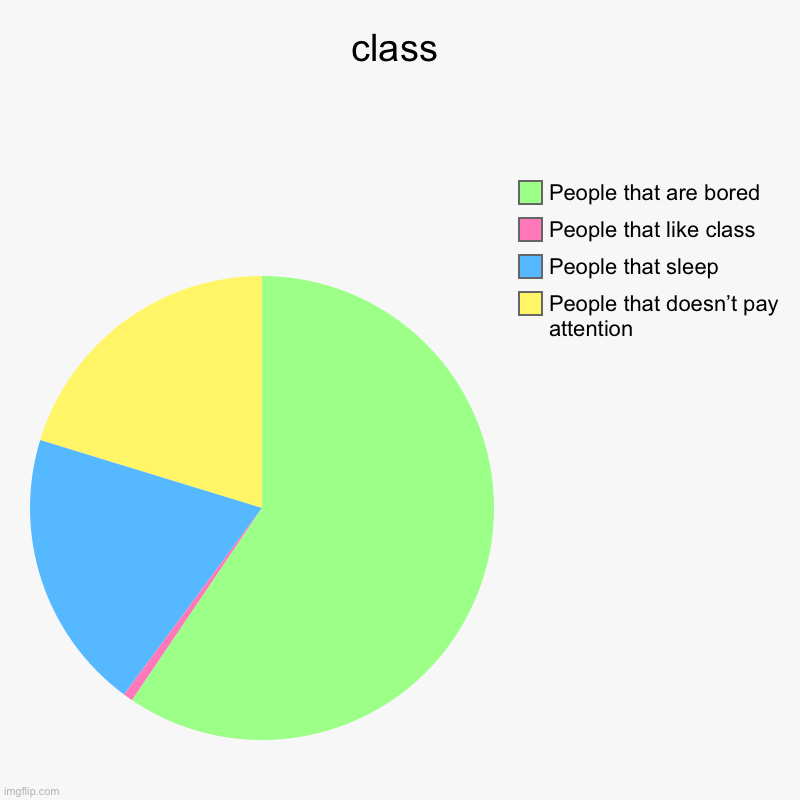 my class be like | class | People that doesn’t pay attention, People that sleep, People that like class, People that are bored | image tagged in charts,pie charts,class | made w/ Imgflip chart maker