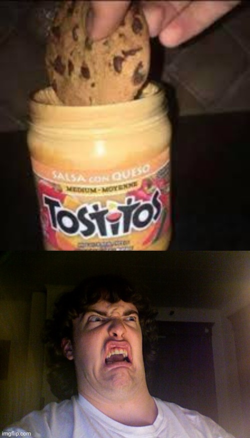 Chocolate chip cookie with tostitos dip | image tagged in memes,oh no,chocolate chip cookie,cursed image,dip,cookie | made w/ Imgflip meme maker