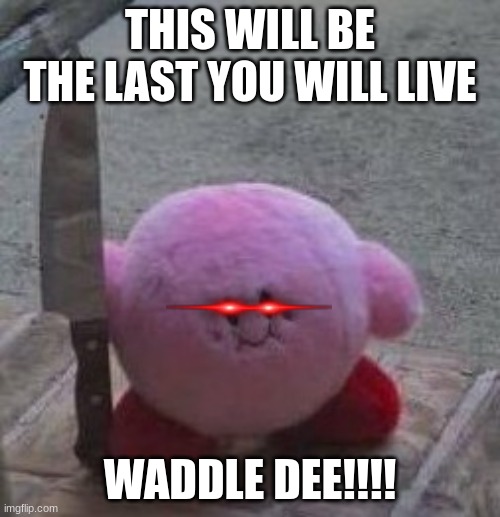 meme kirby | THIS WILL BE THE LAST YOU WILL LIVE; WADDLE DEE!!!! | image tagged in creepy kirby | made w/ Imgflip meme maker
