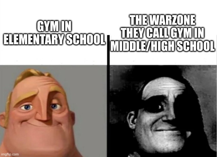 well uh... PFFT WHO CARES IF THERE ARE 5 PEOPLE NOT BREATHING ON THE FLOOR | THE WARZONE THEY CALL GYM IN MIDDLE/HIGH SCHOOL; GYM IN ELEMENTARY SCHOOL | image tagged in teacher's copy | made w/ Imgflip meme maker